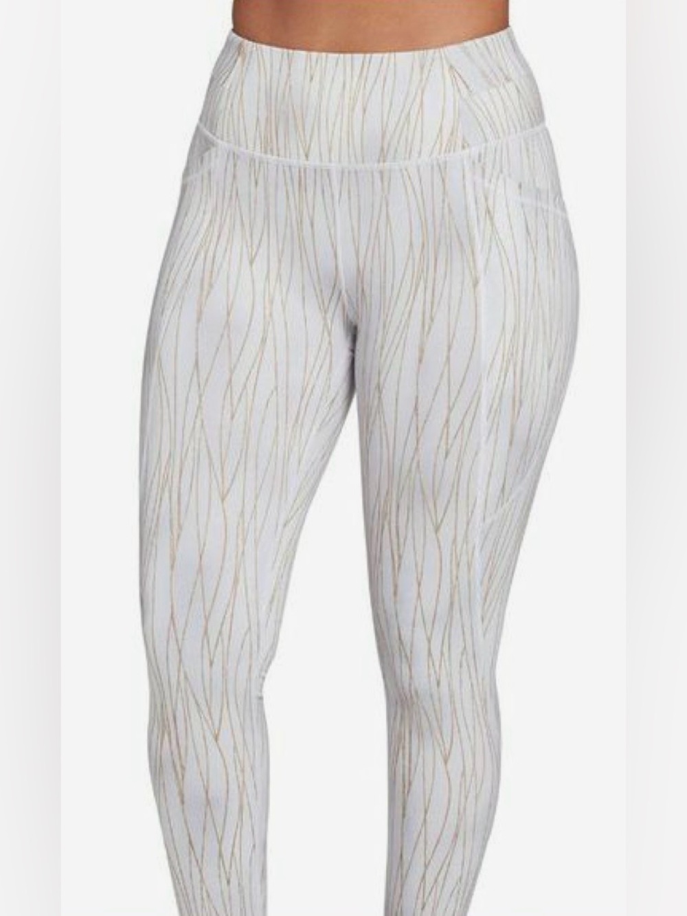 CALIA by Carrie Underwood White Leggings with Gold Linear Print